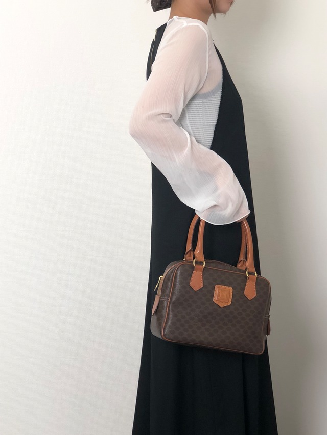 CELINE セリーヌ マカダム ショルダーバッグ ブラウン ブラゾン型押し PVC 2WAY vintage ヴィンテージ オールド 58rwg8