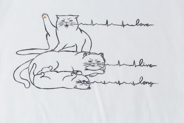 猫Tシャツ - love live long -【size:L】ホワイト t1