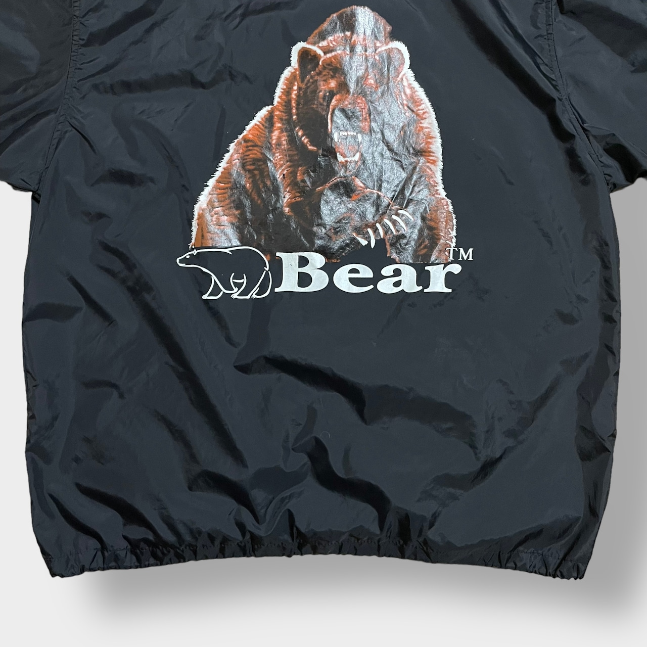 Bear USA ナイロンジャケット ライトアウター ワンポイントロゴ バックプリント ベアー クマ 黒 us古着