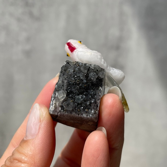 【鳥 on アメジストジオード】③《クリアクォーツ×アゲート》鉱物 天然石 パワーストーン インテリア 置石