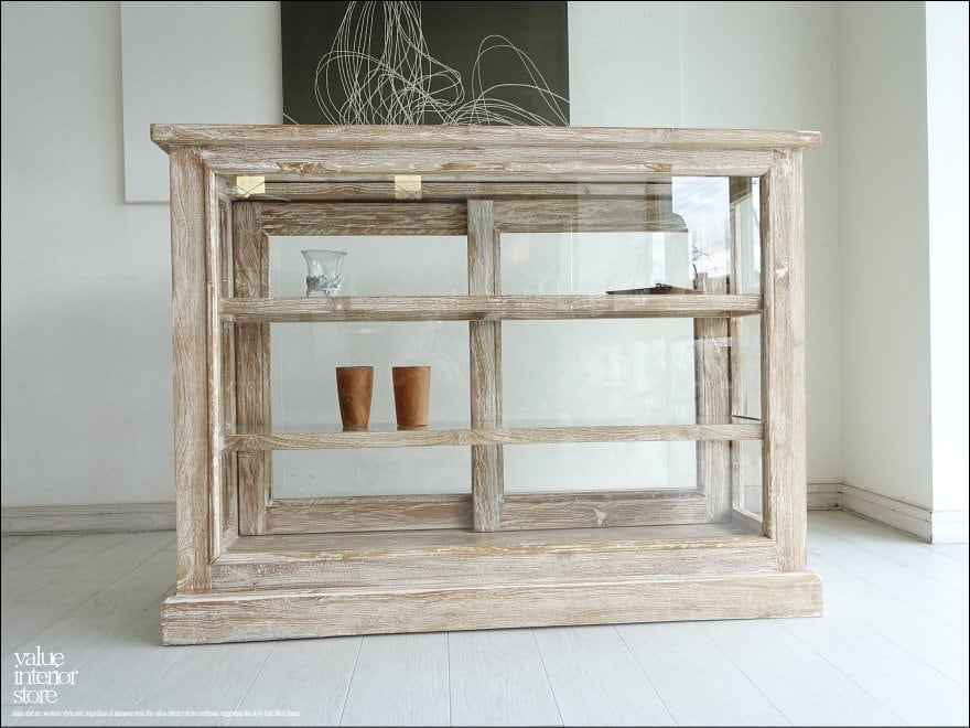 チーク無垢材 ショーケースEcke/NW ガラスケース 飾り棚 店舗什器 食器棚 陳列棚 レジ台 パンケース 無垢材家具 世界三大銘木