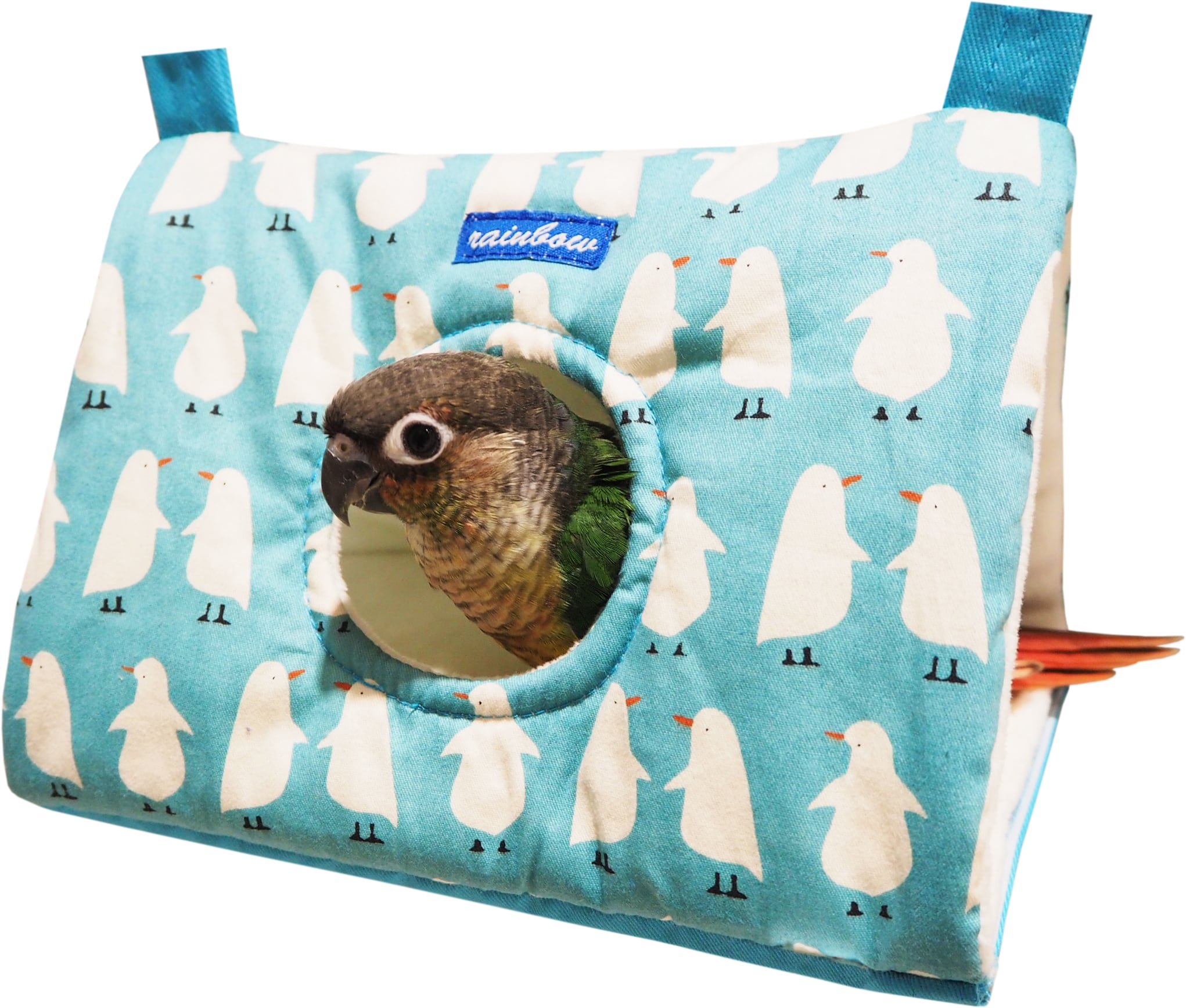 【小鳥用品】ペンギンのさんかくトンネル(M)　ホワイト/グリーン