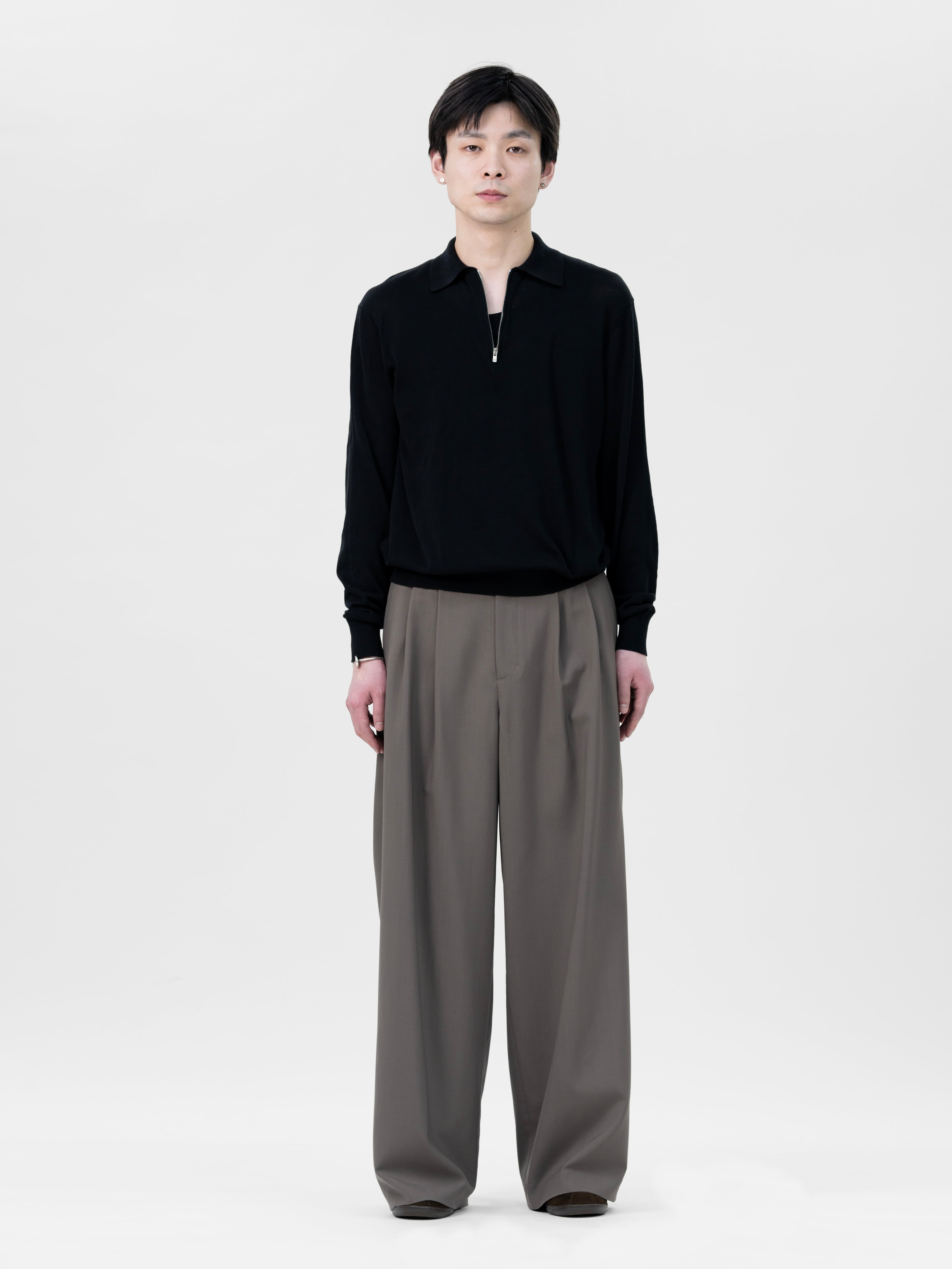 TWO TUCK WOOL WIDE TROUSERS【G.BROWN】 | lapiis