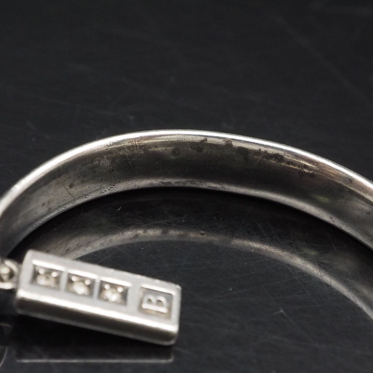 B321 ダイヤモンド 0.06ct B刻印 バングル デザイン シルバー 腕輪 ヴィンテージ 4月誕生石