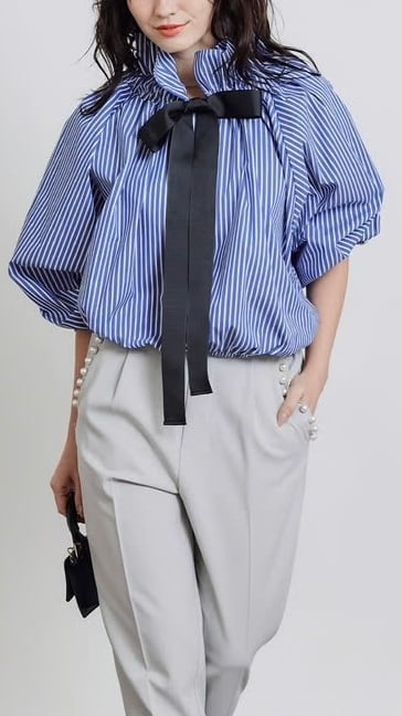 PICCIN ザビエルストライプブラウス No.149070 ピッチン ブルー ストライプ Mサイズ