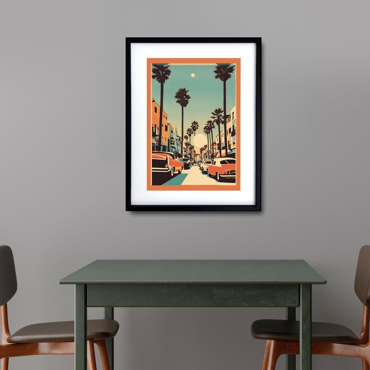 Venice Beach|西海岸アートポスター|カリフォルニアの海風を感じる爽やかな壁掛けインテリア|額縁セット|リゾート空間に最適|A2ポスター