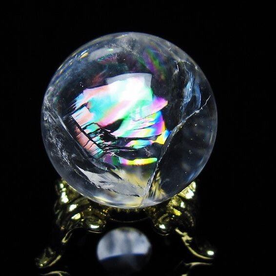 アイリスクォーツ 水晶 丸玉 虹入り 26mm 水晶玉 置物 スフィア 141-6972