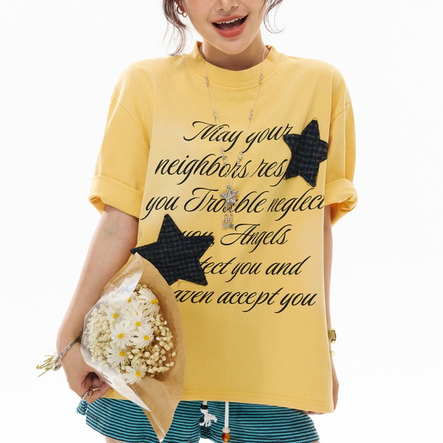 check star lettering short-sleeve tee　チェックスターレタリング半袖ティー　J1951