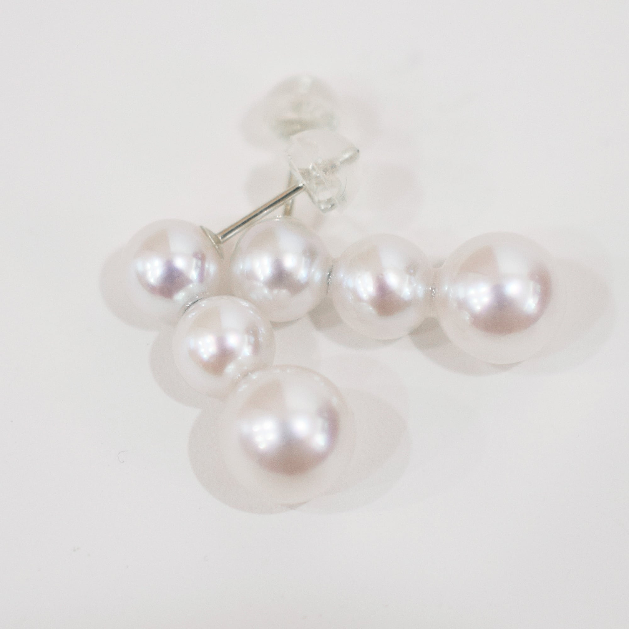 pearl593］ 6mm - 6.5mm × 7.5mm - 8mm 縦 3連 ピアス あこや真珠 熊本