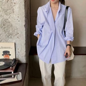 トップス レディース 送料無料 シャツ 袖あり 長袖 襟付き ポケット 前開き かわいい 大人可愛い きれいめ シンプル 上品 おしゃれ お洒落 エキゾチック 大人女子 こなれ感 ルーズ モード系 エレガント モダン 存在感 S M L ゆったり ゆる 青 ブルー 大人カラー ストライプ 春 夏 秋 冬 オールシーズン シーズンレス 20代 30代 40代 ママ オフィス ビジネス OL お出かけ イベント リゾート 旅行 着回し 普段使い 重ね着 韓国系 楽ちん 体系カバー 定番 インスタ映え