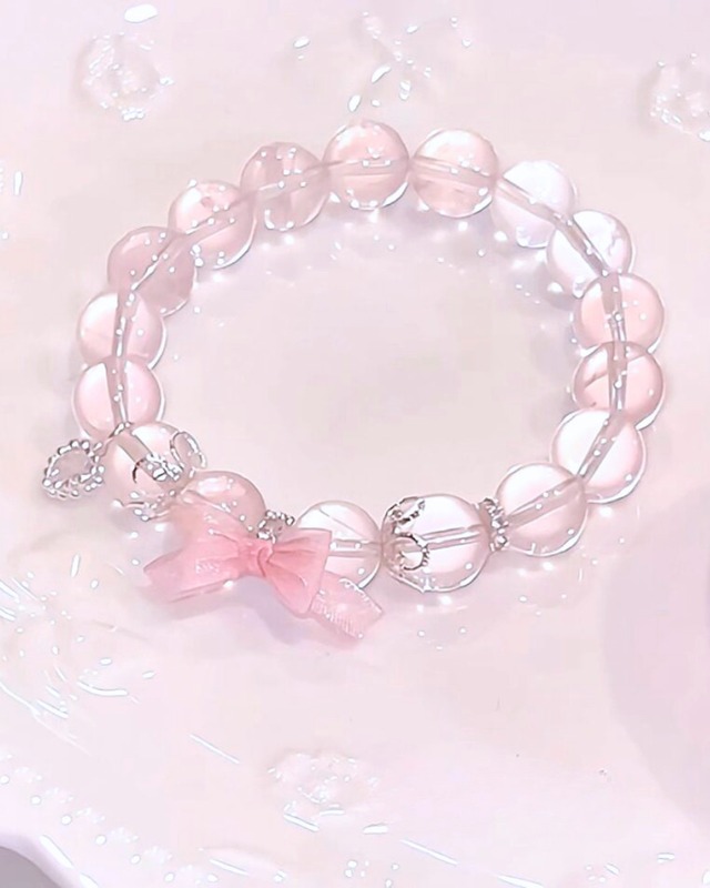 恋する自信を結ぶ｜ローズクォーツとジルコニアリボンのブレスレット❤︎B439