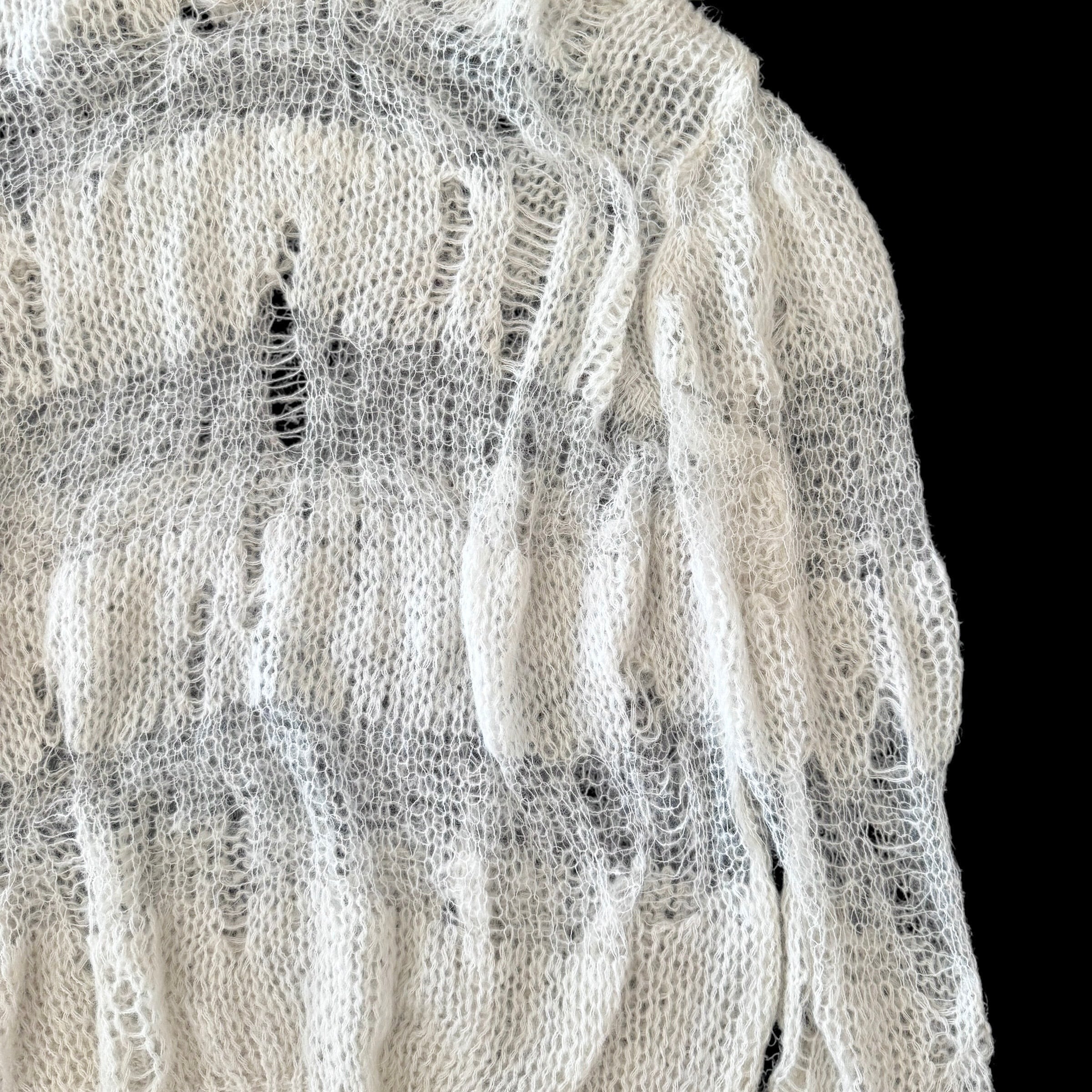 ダメージニットフーディー　WHITE