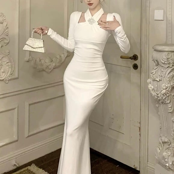 dress】ホルターネックマーメイドワンピース2色 HD0104 | BeautyYouStyle