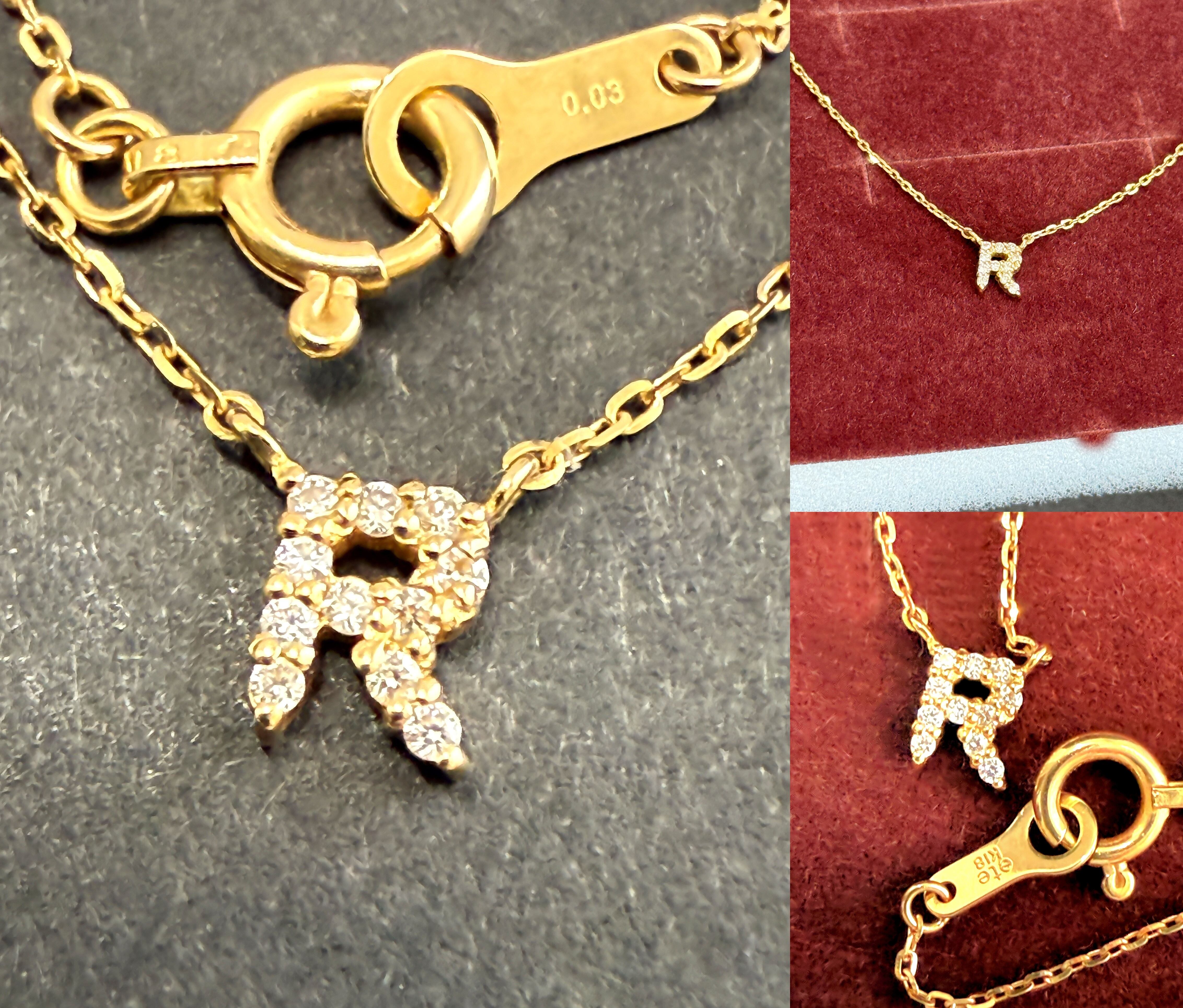 未使用 ete エテ レタード K18YG ダイヤモンド ネックレス イエローゴールド 11P 0.03ct 定価52800円 付属品