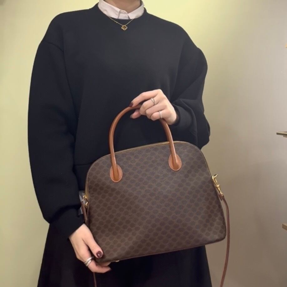 CELINE】セリーヌ マカダム柄 2WAYハンドバッグ／ブラウン／PVC×レザー