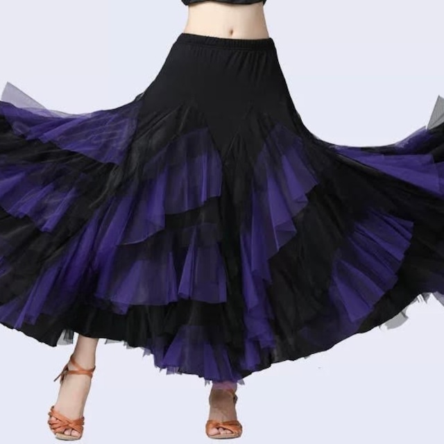 ハイウエスト ティアードチュール ボリューム ダンススカート 6col D00625