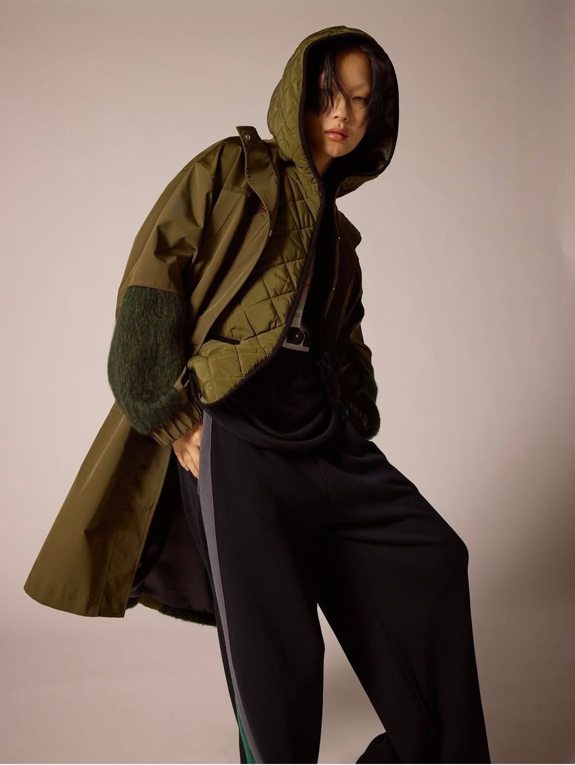 ミックスマテリアルコート/NO.1258012 ※ブラック完売 ※カーキ残りわずか