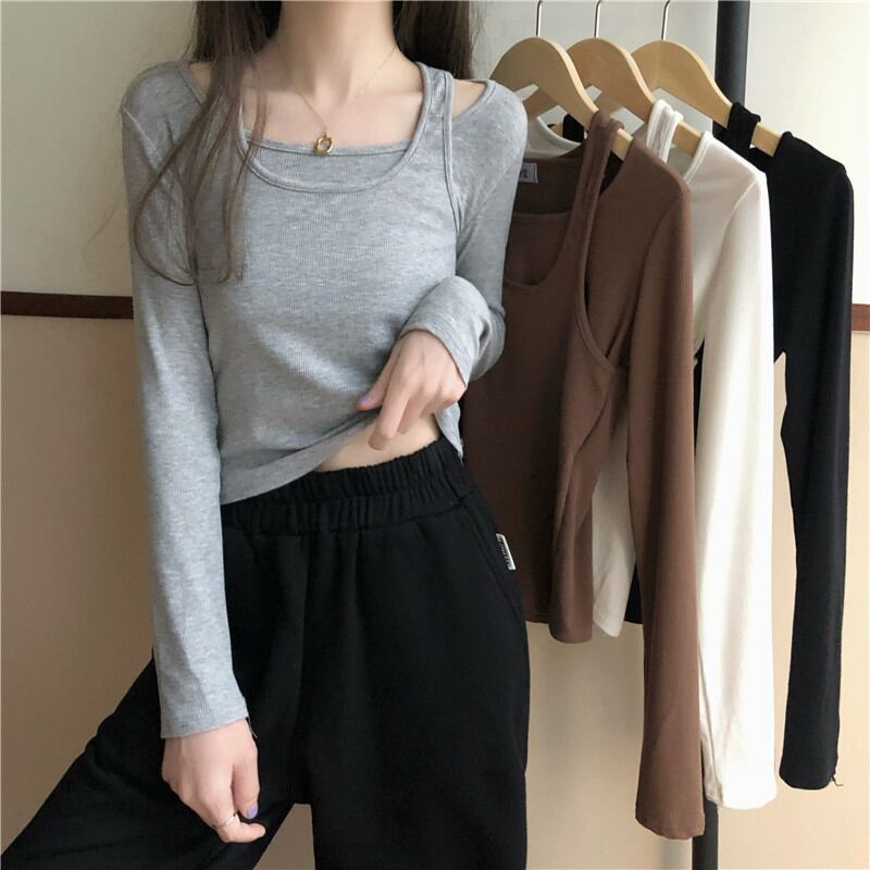 カラースリムTシャツ シャツ スプリング薄手トップス ロング 春物 萌量不足18324291687