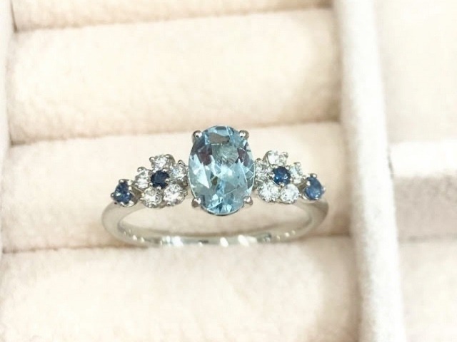 PT950 0.5ctアクアマリンリング