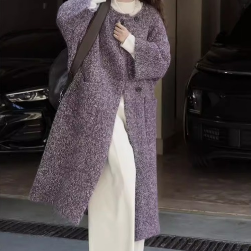 2色／ノーカラーロングコート ・20559