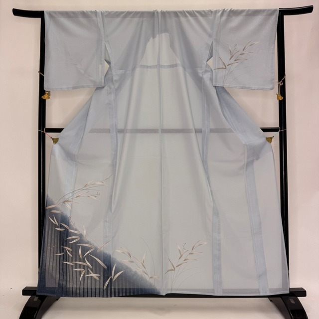 訪問着 付け下げ 絽 夏用 夏 洗える着物 礼装 ポリエステル 裄67.5cm L サイズ 水色 6135