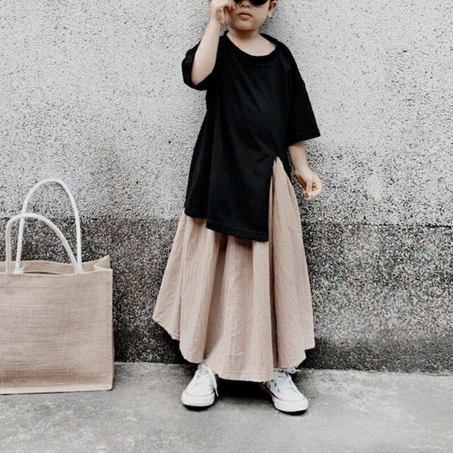 ★送料無料★ 2カラー アプリコット 女の子 ロングスカート 90cm〜140cm 韓国子供服