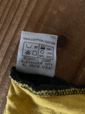 70's RUSSELL IOWA WRESTLING リバーシブルTシャツ ダブルフェイス 金タグ 黒×黄 表記(XL)