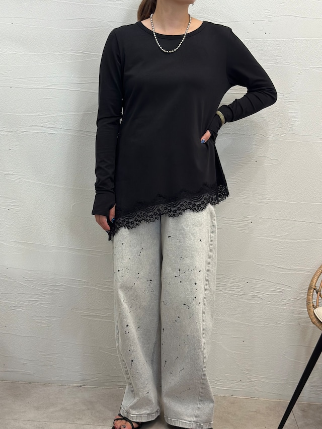 【Anna Kerry】アシンメトリーヘムレースロンT