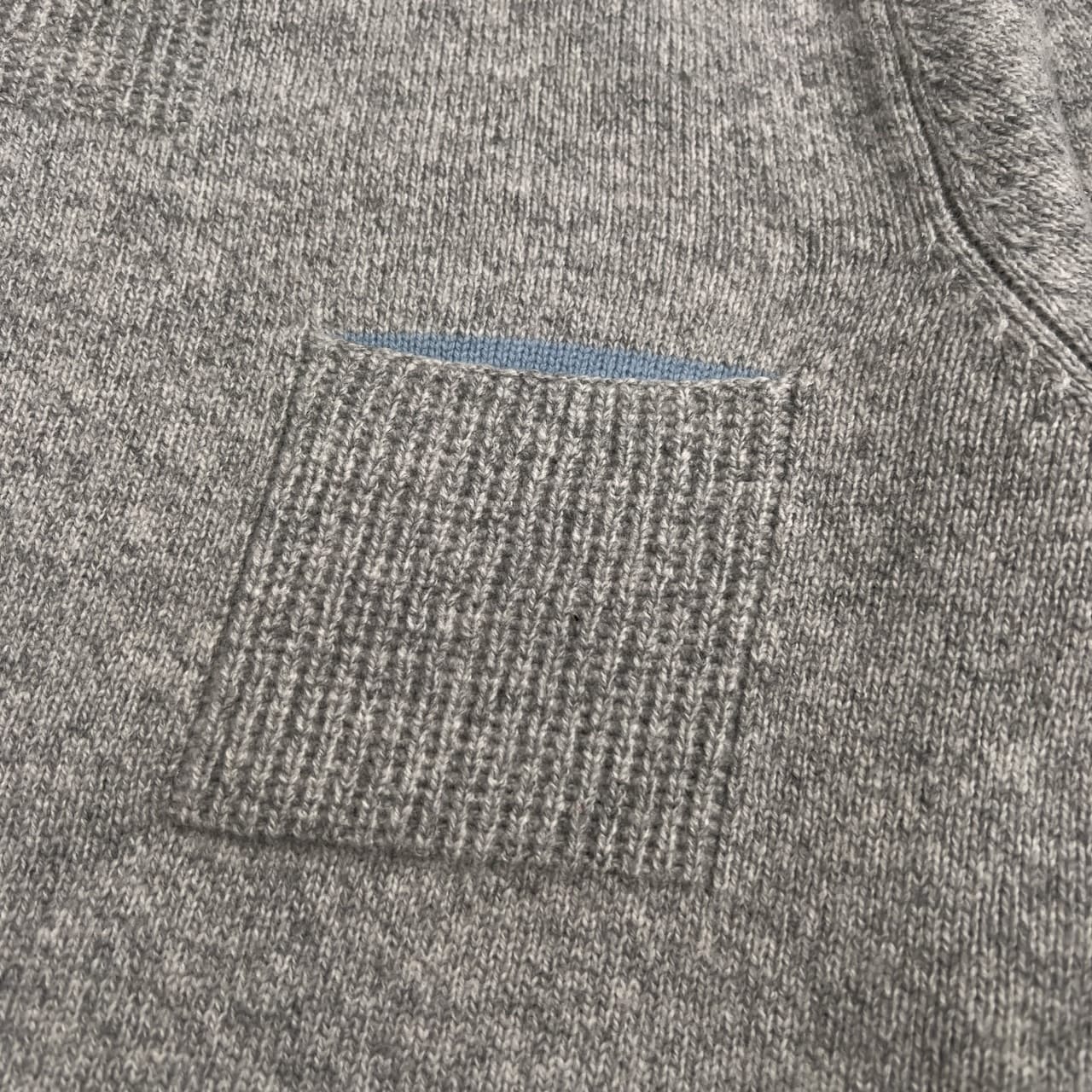 カシミヤ混 Leilian レリアン ポケット付き ウールニットセーター サイズ 13+ /グレー×水色/レディース/日本製