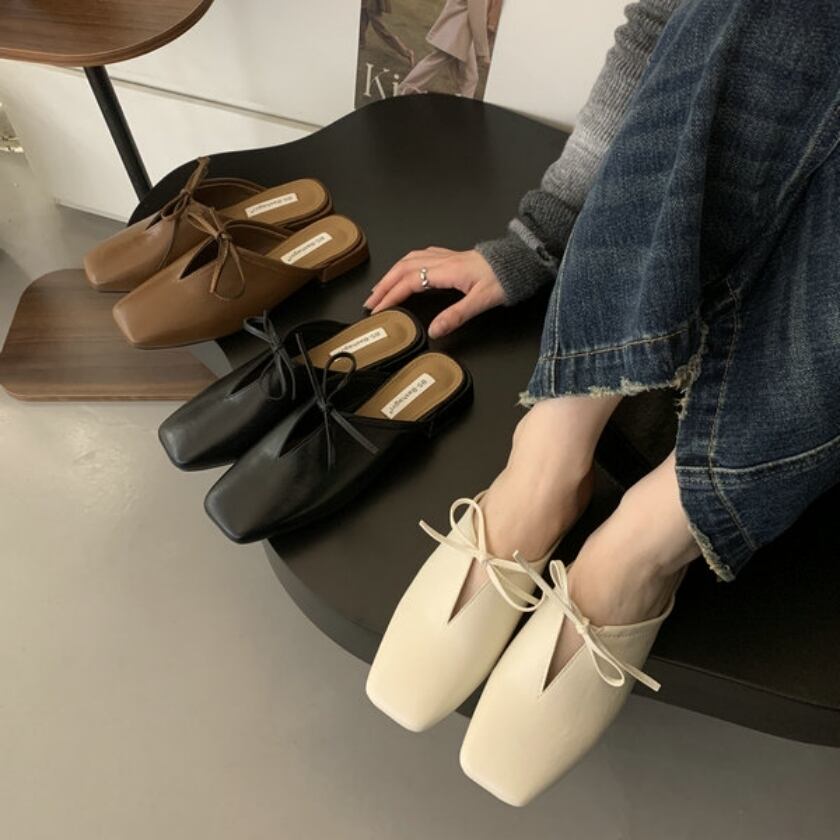 square toe ribbon designed shoes m0210