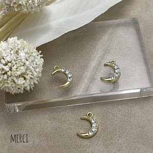 【2個】ラインストーン付きムーンゴールドチャーム/パーツ/三日月/合金