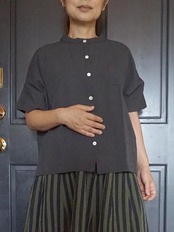 ヤンマ産業 会津木綿スタンドカラーシャツ スミクロ丈5㎝+