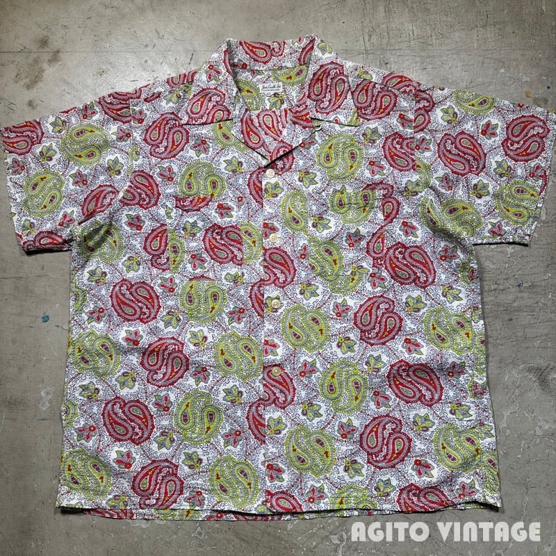 50's~ Jack Caudle Ltd. プリントコットンシアサッカーシャツ オープンカラーシャツ 開襟 ペイズリー柄 グッドコンディション Lサイズ 希少 ヴィンテージ BA-2766 RM3187H