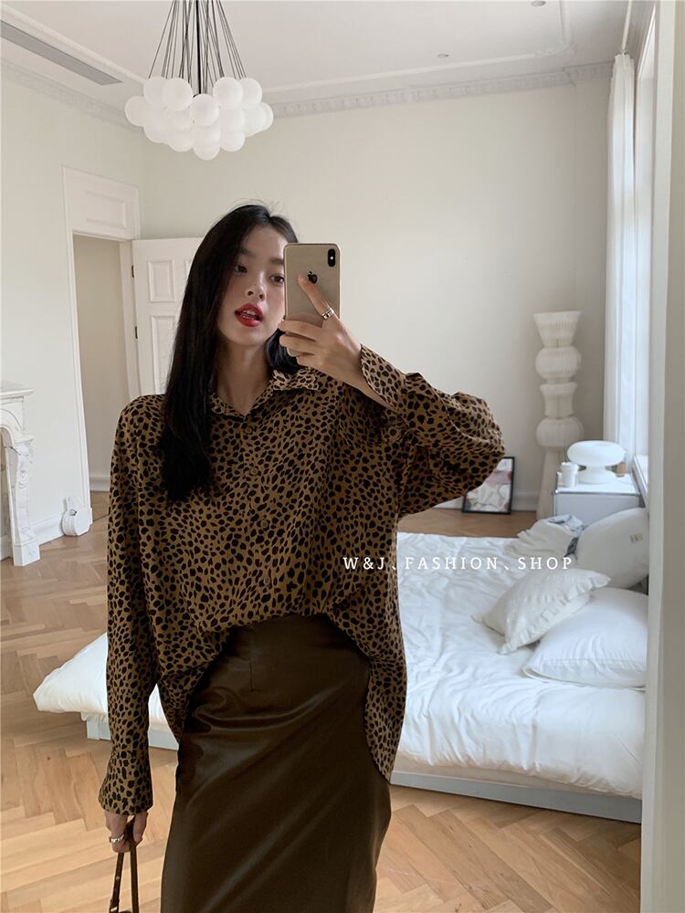 レオパードシャツ オータムカラールーズ薄手ジャケット ロング 秋物 ビッグFスモールZ韓国34932661307
