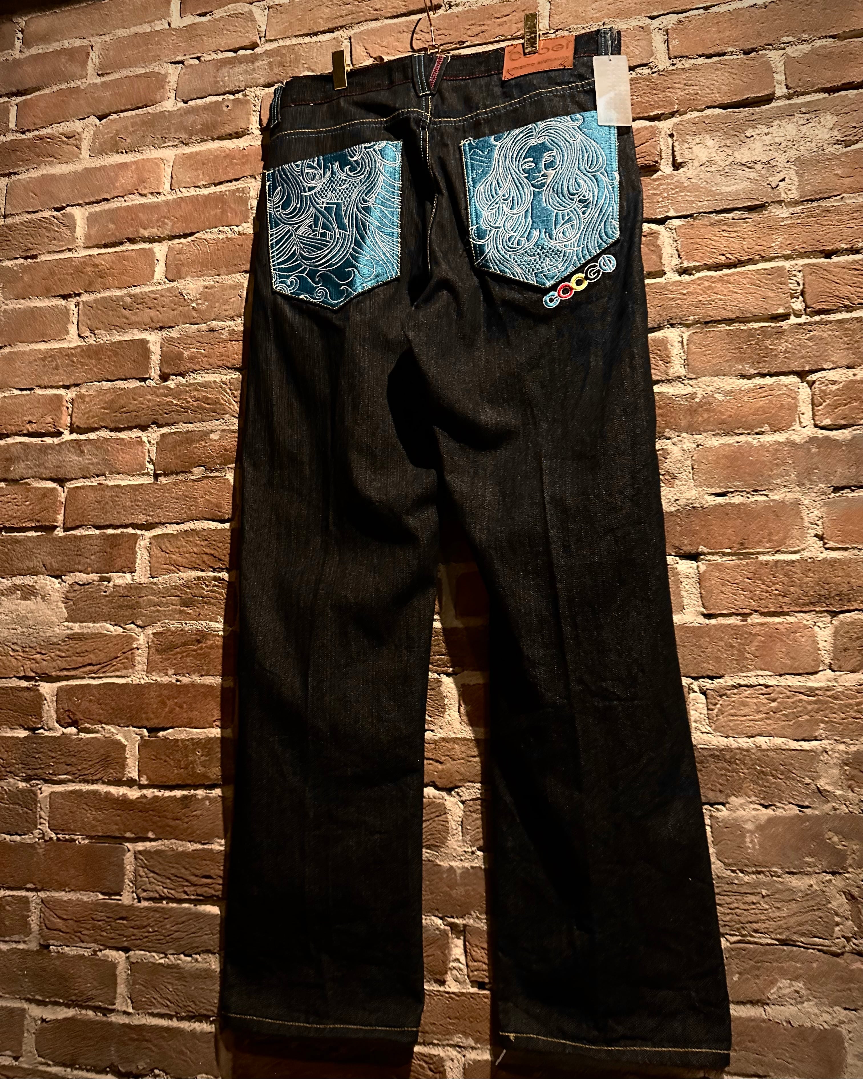 Caka act3】“COOGI” Special Embroidery Vintage Black Baggy Jeans