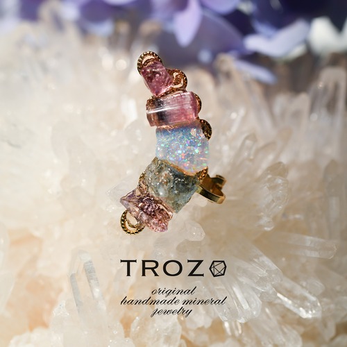 【004 Mistic Bloom Collection】 Integration Ear Cuff トルマリン × オパール × アクアマリン × アメジスト × スピネル 鉱物原石 イヤーカフ 天然石 アクセサリー (No.3615)