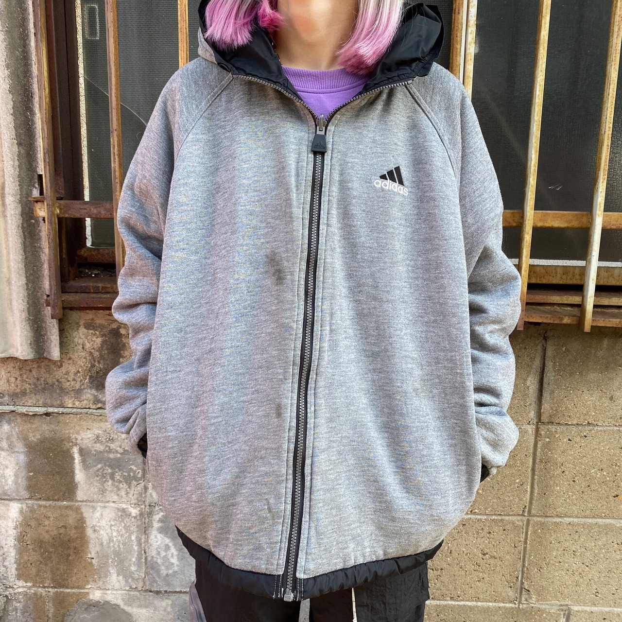 00年代 ビンテージ adidas アディダス リバーシブル 中綿 スウェット 
