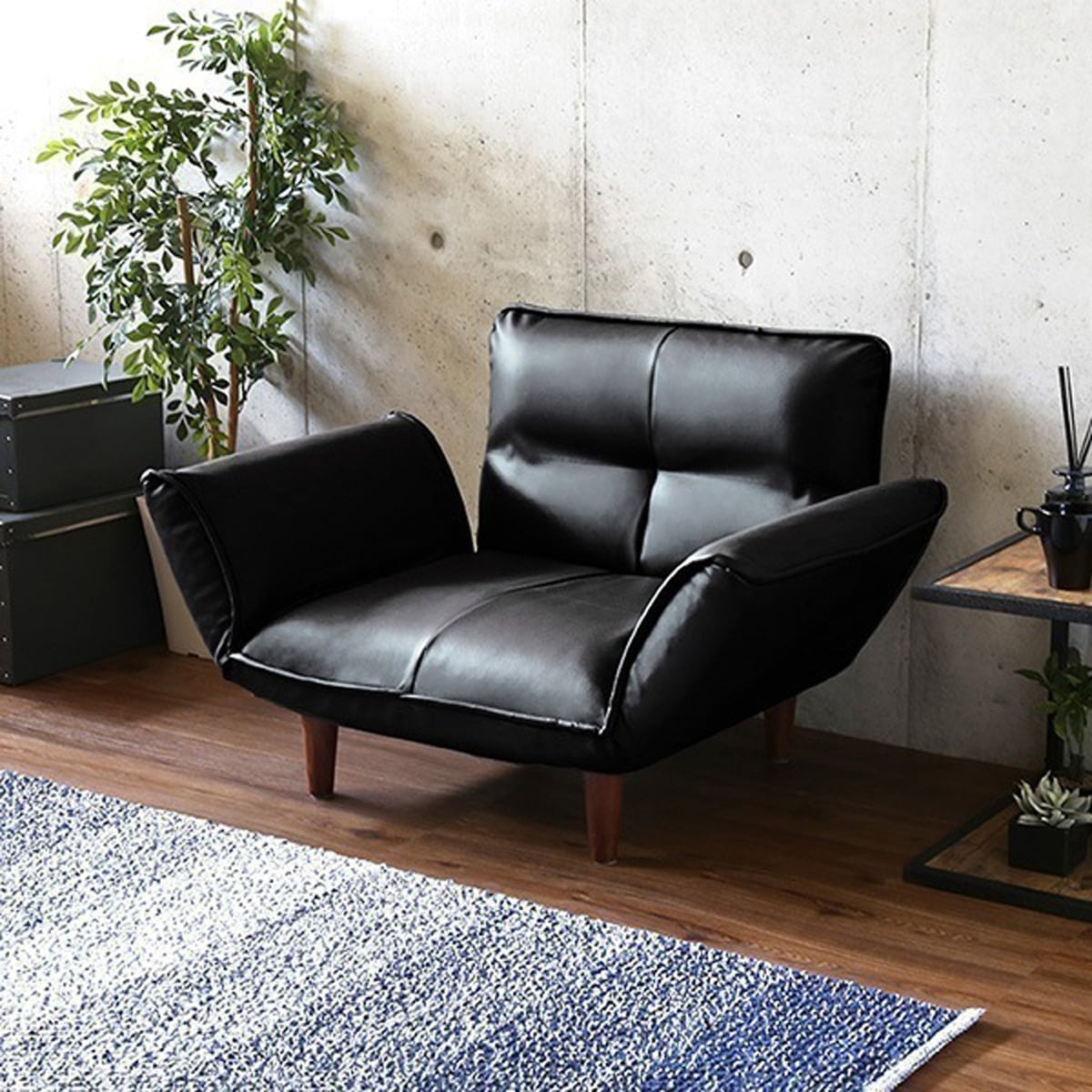 1人掛ソファ PVCレザー 14段階リクライニングフロアソファカウチソファに 日本製