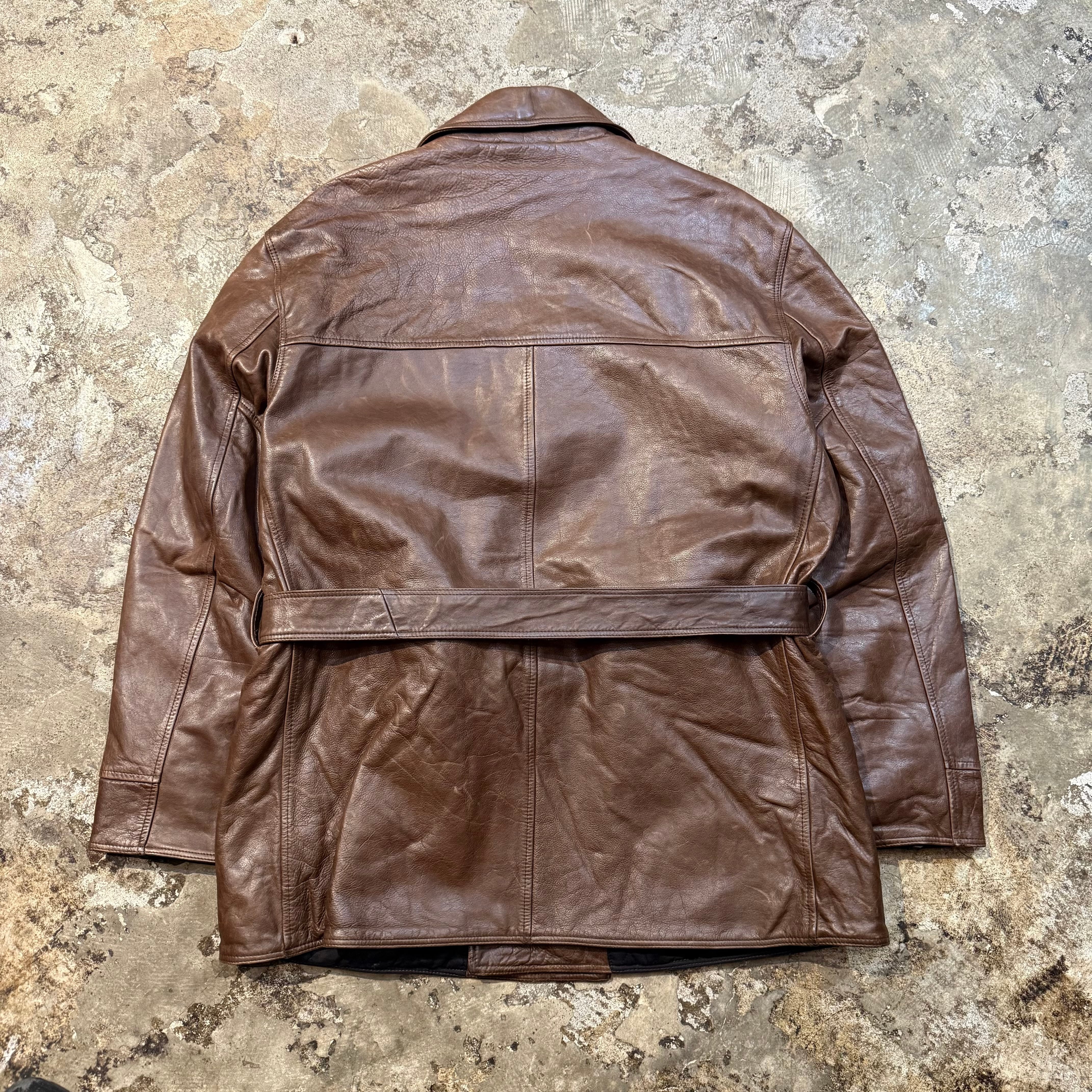 CHAPS RALPH LAUREN ラルフローレン ブラウン茶色レザーコート CHAPS ラルフローレン レザージャケット L ダークブラウン系
