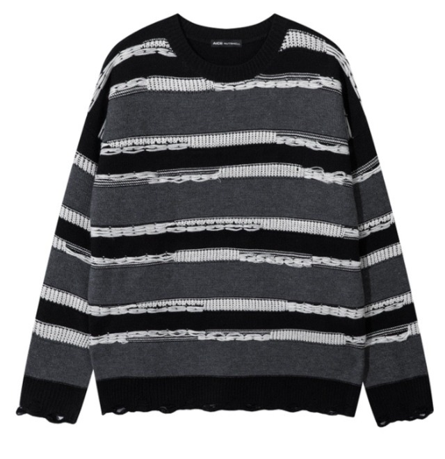 Contrast stripe round neck sweater 0003