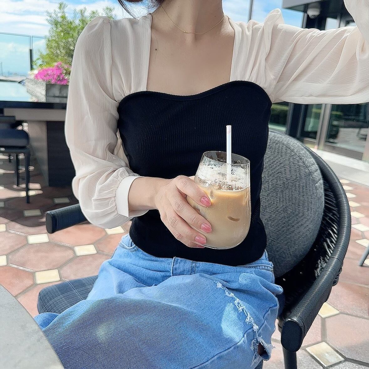 Heart sheer blouse/ ivory (10月上旬〜中旬頃発送予定)