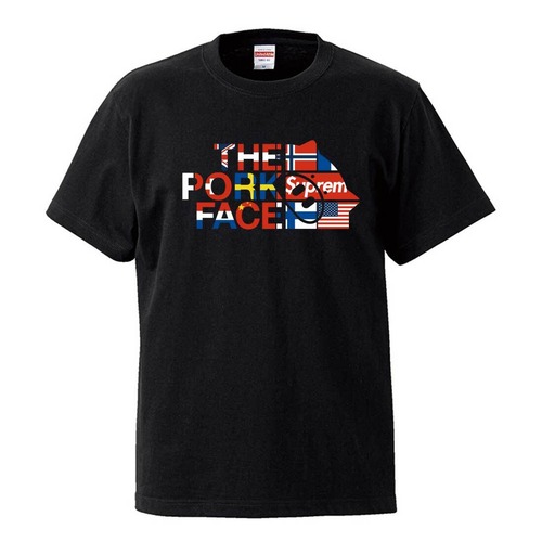 THE PORK FACE×$upreme 国旗ロゴ Ｕネック コラボ半袖Tシャツ