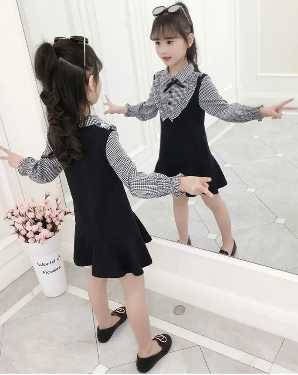 リボンモノトーンワンピース•••••••海外子供服 キッズ フォト 撮影 ギンガムチェック 入学入園 イベント フリル プチプラ 春