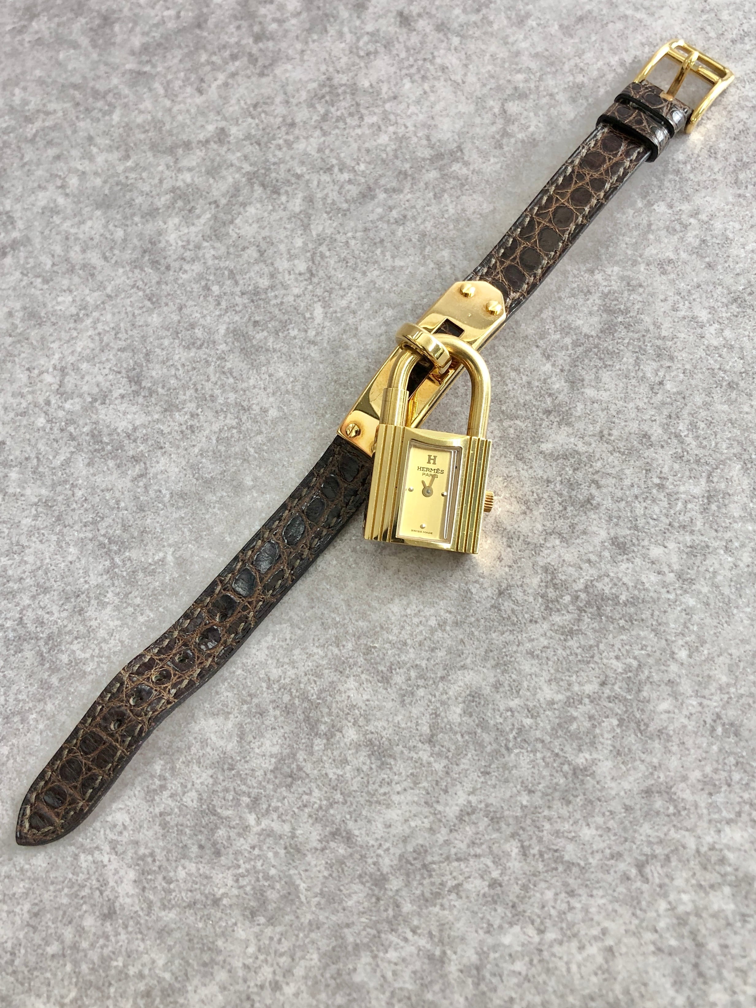 HERMES エルメス 腕時計 ブラウン ケリーウォッチ クロコ型押し
