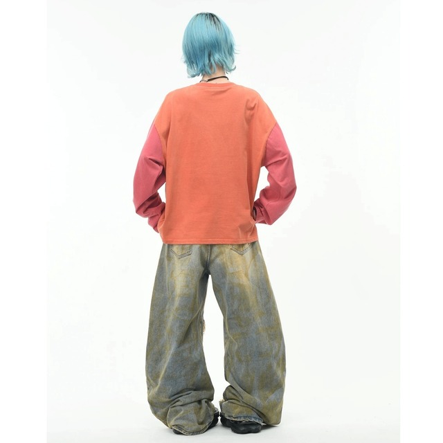 サークルスターカラーブロックウォッシュルーズTシャツ 2col R02634
