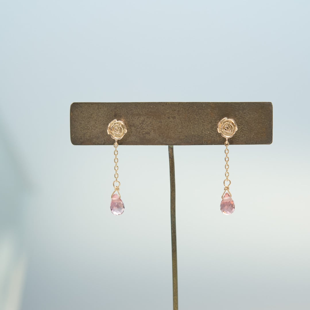 プチローズ ピンクトルマリン K10 ピアス