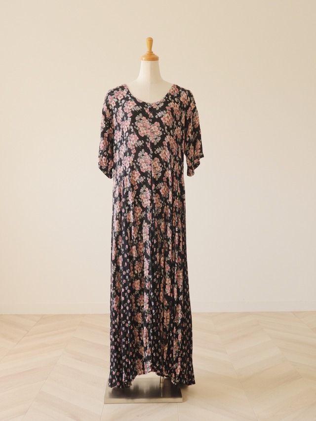 ●flower rayon flared dress②