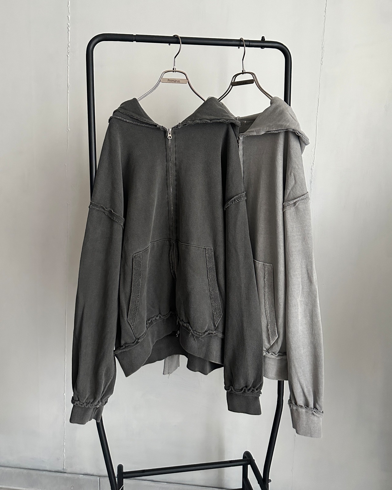 Design Dekiline Pigment ヴィンテージダブルジップパーカー/charcoal