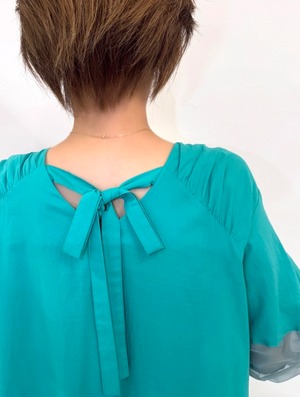 バスケットネックシアースリーブワンピース