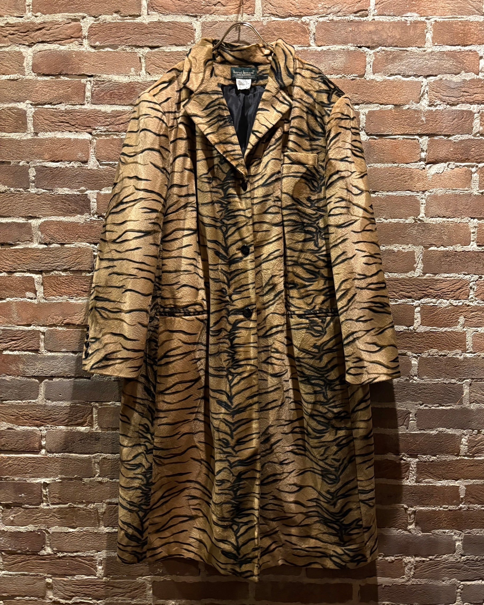 襤褸 古布 アジアもの アンティーク Caka act3】Tiger Pattern Vintage Faux Fur Chester Long Coat | Caka